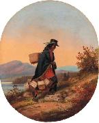 Cornelius Krieghoff Indian Basket Seller in Autumn Landscape oil painting